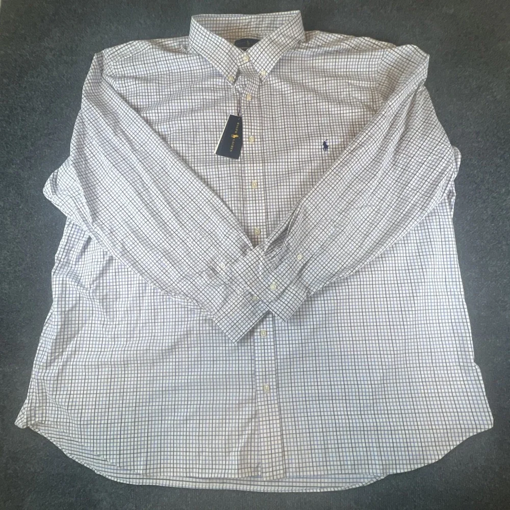 NWT Polo Ralph Lauren WHT/BLU/PURP CHK PERFORMANCE OXFORD Stretch Shirt 4XB Pony
